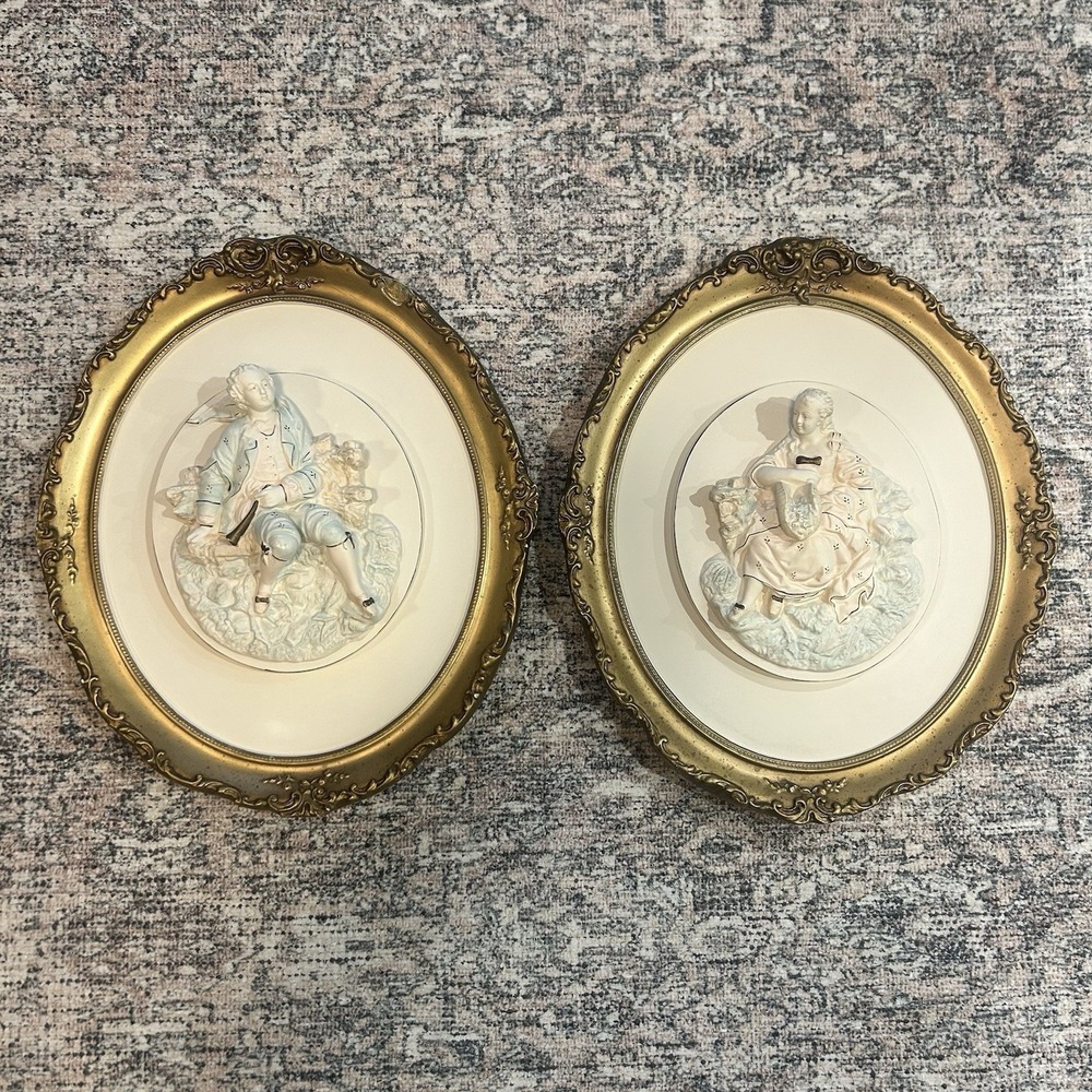1940's ALEXANDER BACKER VICTORIAN WALL ART CHALKWARE PLAQUES